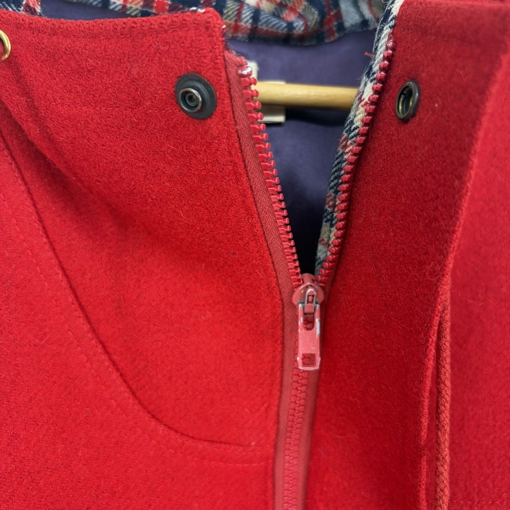 VTG 70s Lobo Pendleton Women 40 Hooded Red Wool Coat Plaid Grunge Chore Barn M - Picture 4 of 10